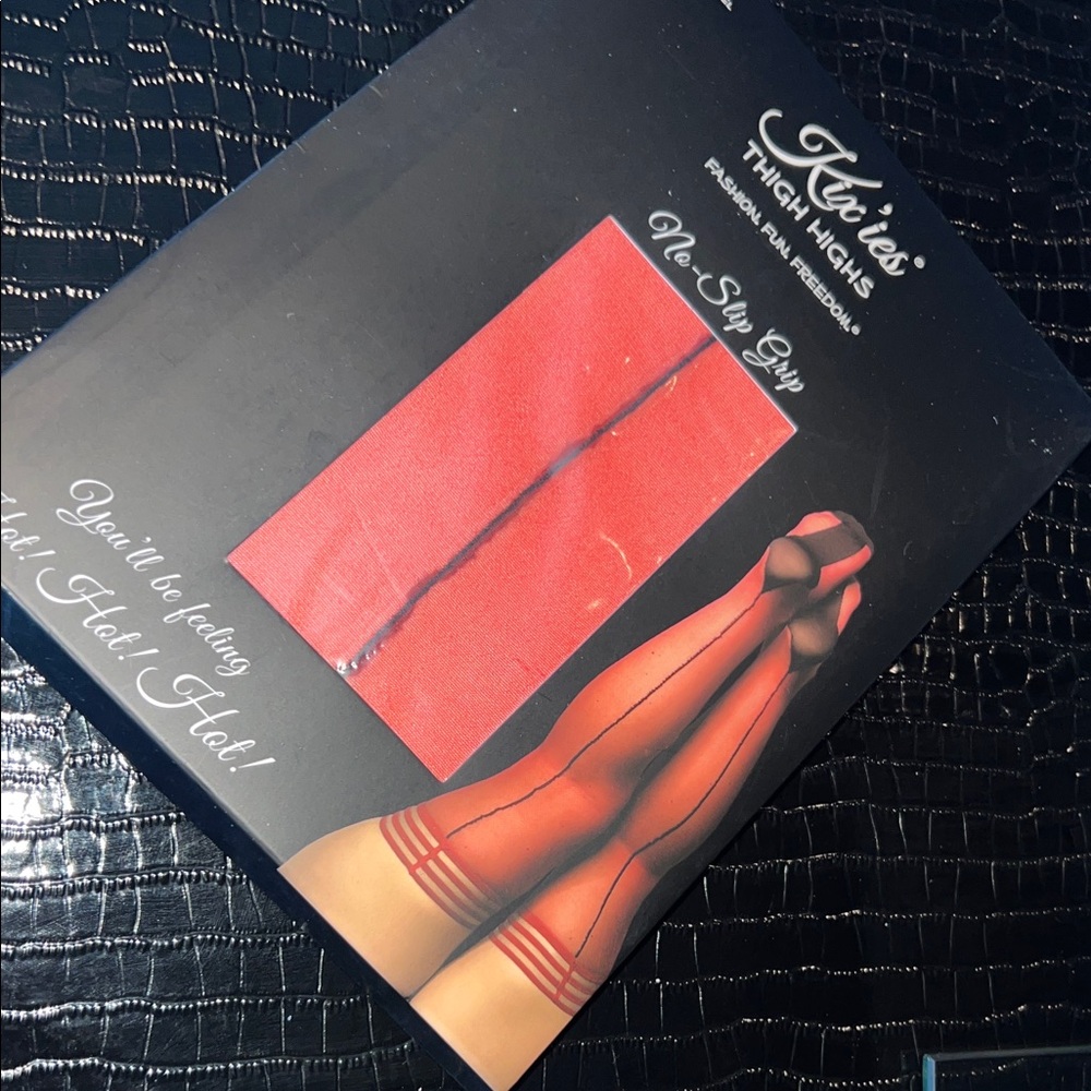 KIX’IES Monica Red Sheer Cuban Heel Thigh Highs - Rare Size D 👠
